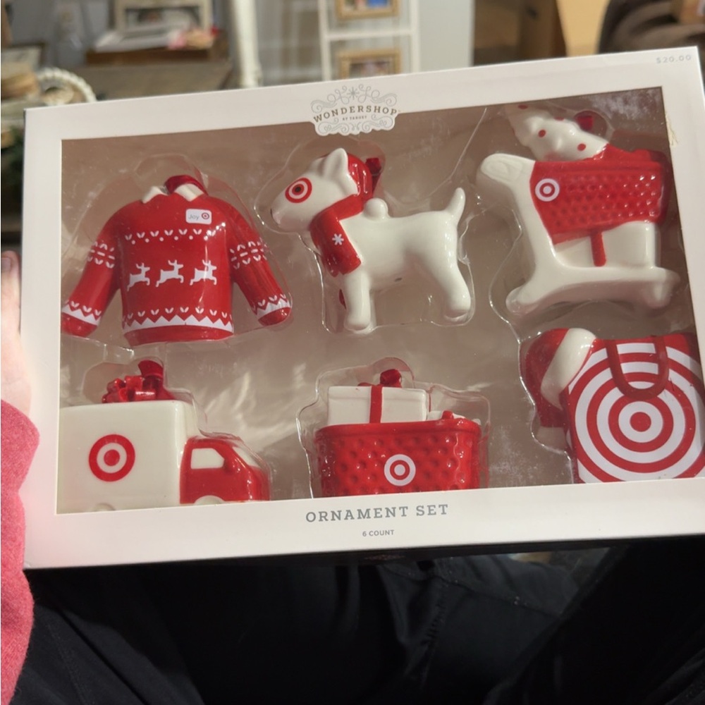 Target Red and White bullseye Holiday Ornament Set